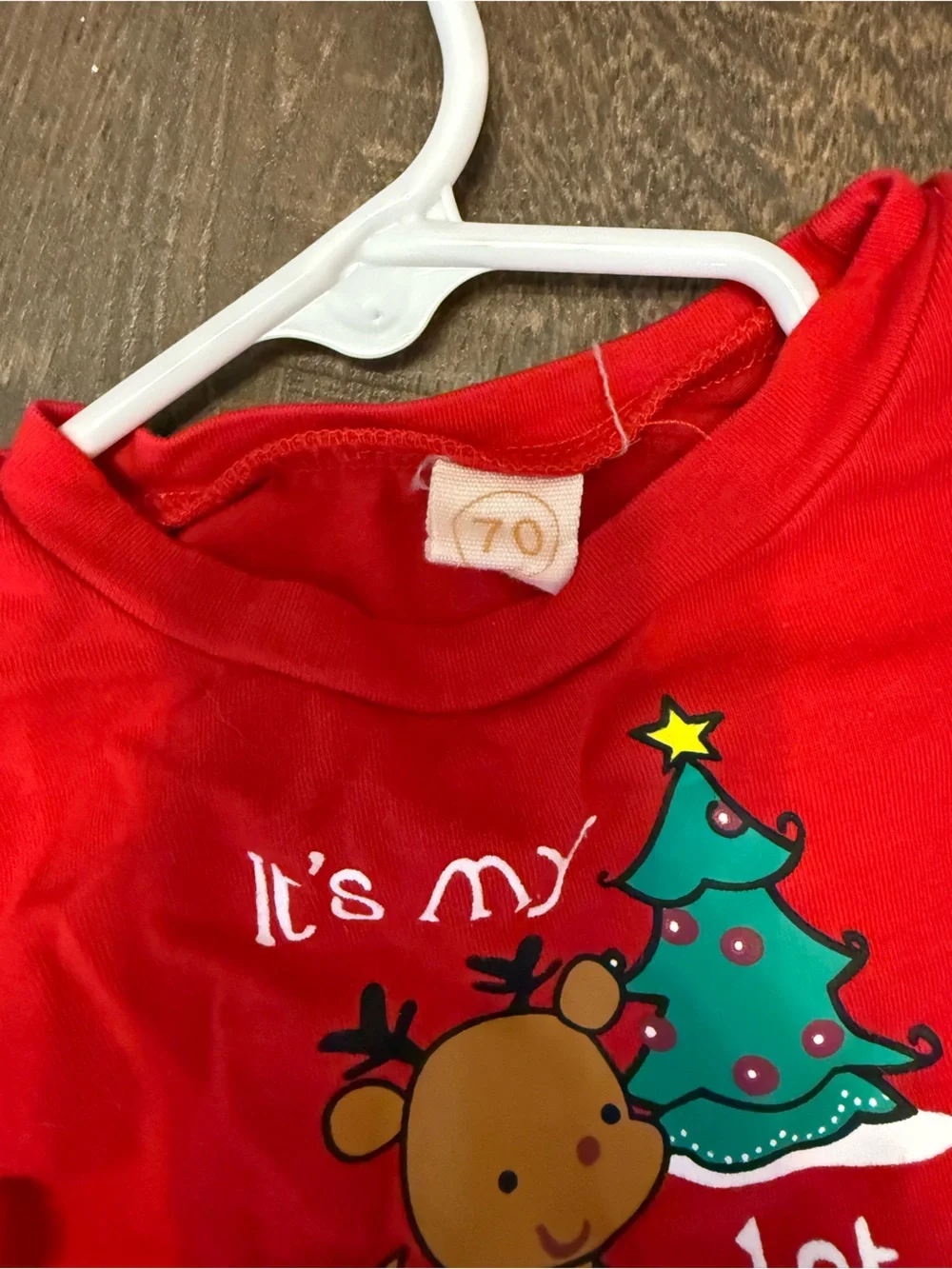 Red Holiday Two-Piece Kids Outfit with Reindeer Print Pants & Headband